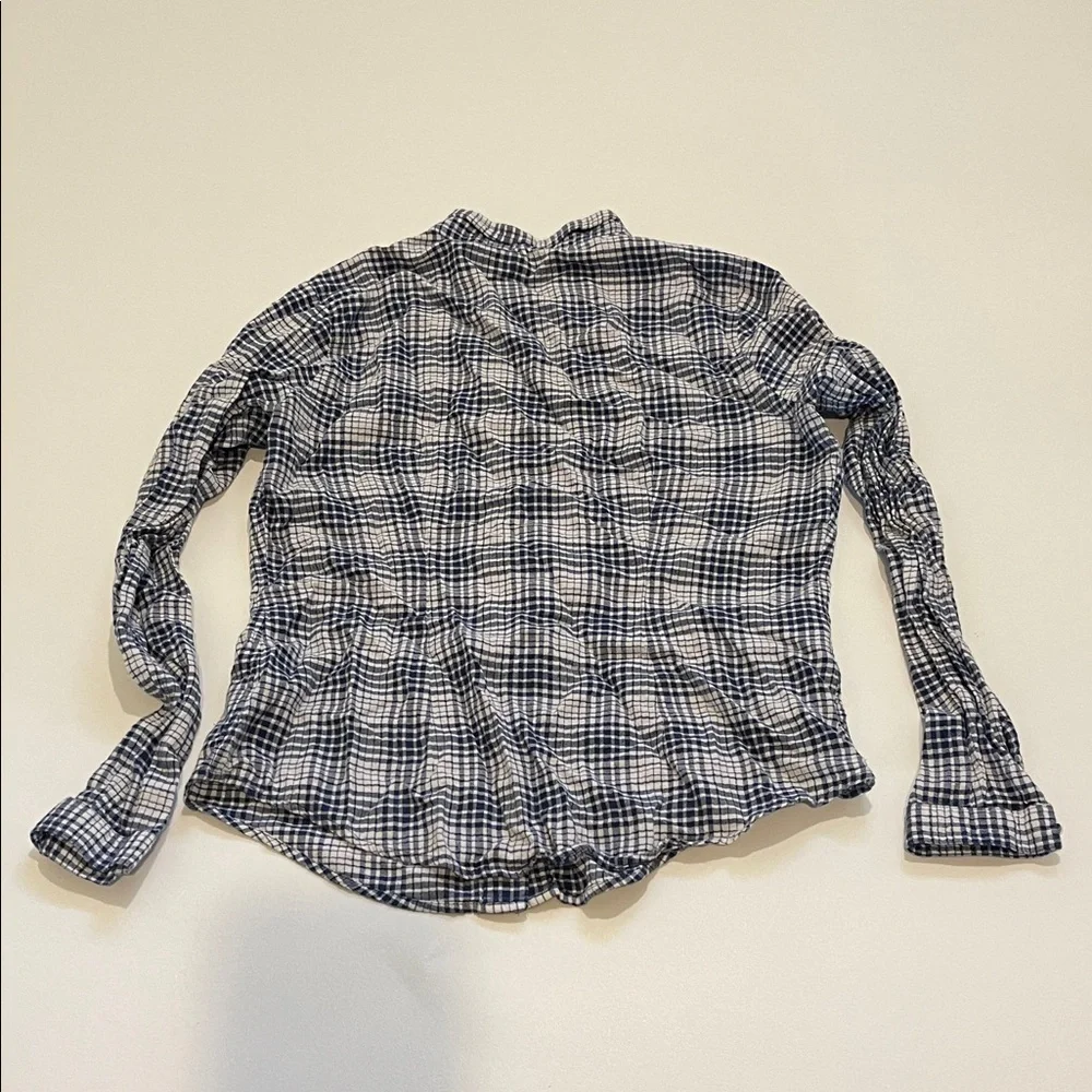 Lands' End Canvas Navy and White Plaid Button-Down Shirt